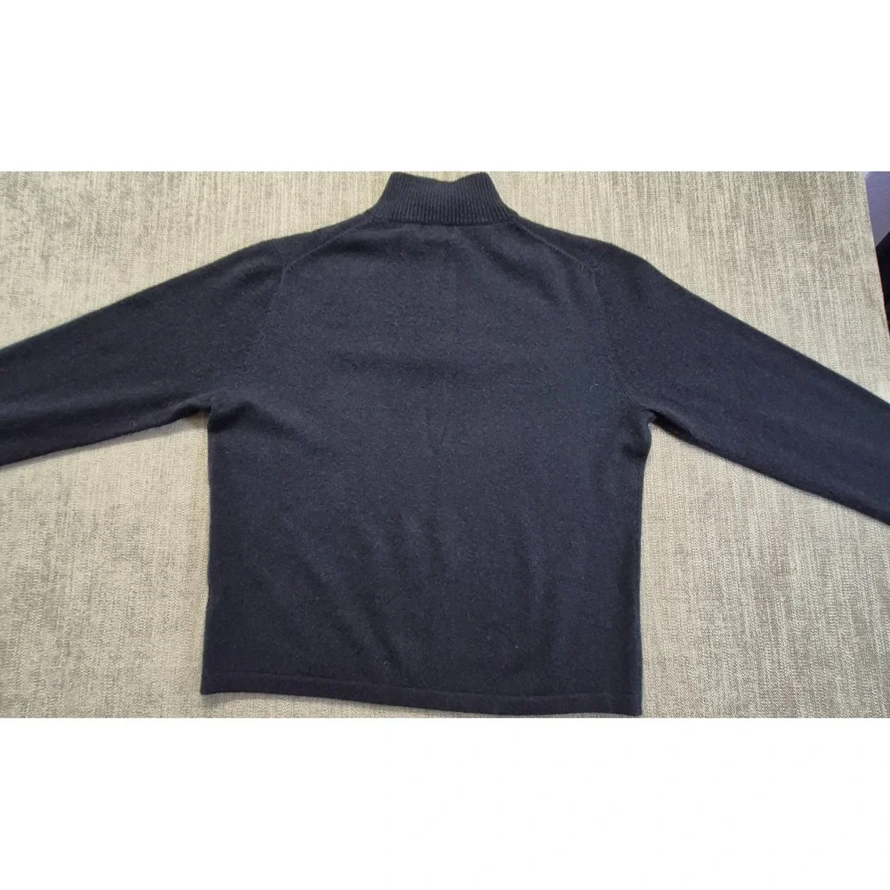 Alan Flusser Men's XL 100% Pure Cashmere 2 Ply 1/4 Zip mock Neck Sweater Blue